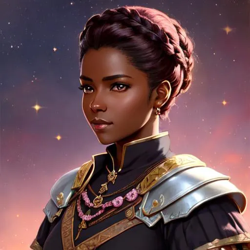 woman with dark skin,medieval hairstyle, tied hair,... | OpenArt