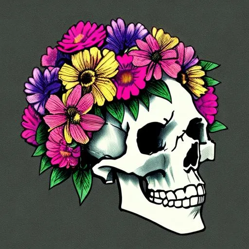 Skull and flowers | OpenArt