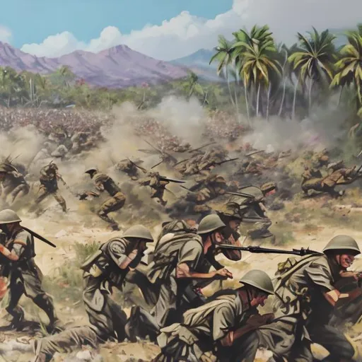 Prompt: Battle of Bataan in Acrylic
