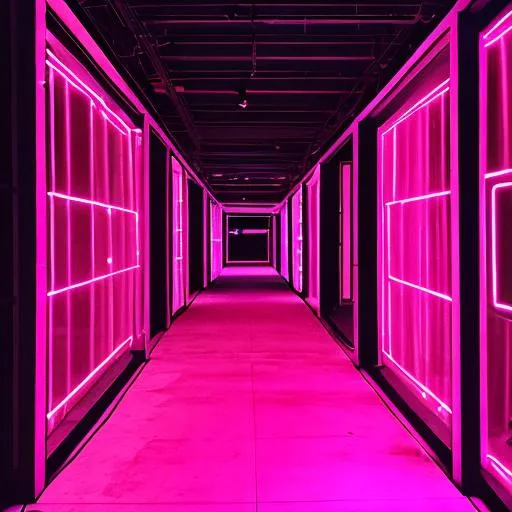 Prompt: Liminal space with pink lights 
