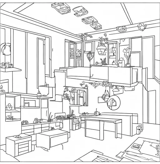 Prompt: Coloring page house interior design style