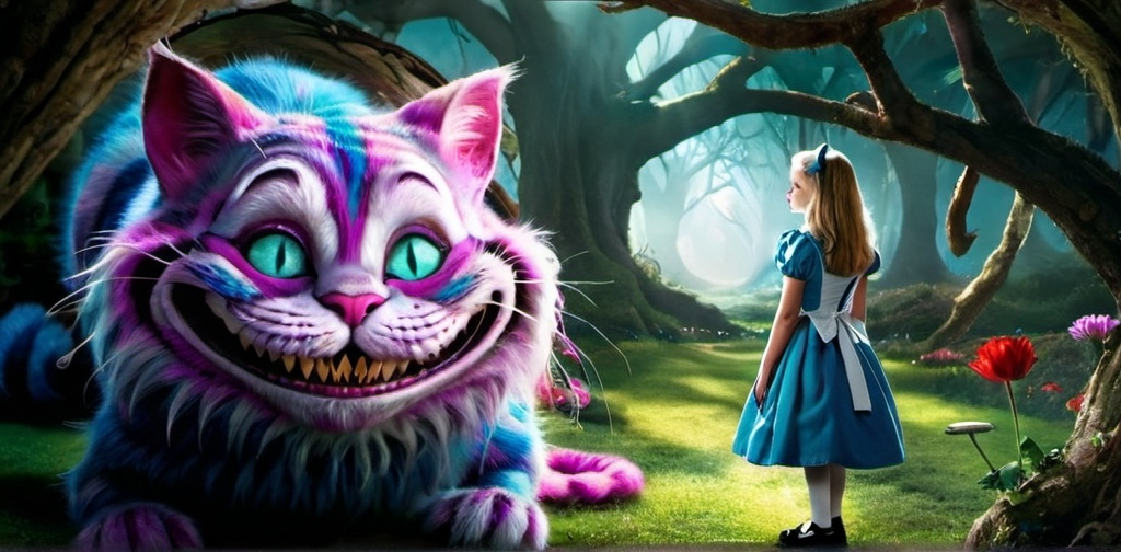 Alice in wonderland with the Cheshire cat