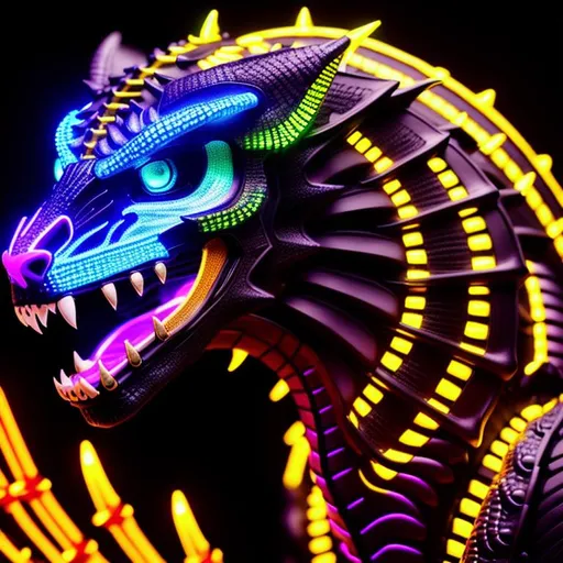 portrait of a roaring neon skeleton dragon with irid... | OpenArt