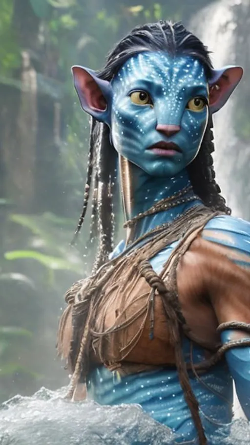 Prompt: Avatar: The Way Of Water, entirely an Avatar, full body, is wearing a tank top 