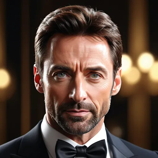 Prompt: Waist high Portrait of a handsome (Hugh Jackman) in tuxedo,  perfect detailed face, detailed symmetric hazel eyes with circular iris, realistic, stunning realistic photograph, 3d render, octane render, intricately detailed, cinematic, trending on art station, Isometric, Centered hyper  realistic cover photo, awesome full color, hand drawn, dark, gritty, Klimt, erte 64k, high definition, cinematic, neoprene, portrait featured on unsplashed, stylized digital art, smooth, ultra high definition, 8k, unreal engine 5, ultra sharp focus, intricate artwork masterpiece, ominous, epic, trending on art station, highly detailed, vibrant, ultra-realistic, concept art, elegant, highly detailed, intricate, sharp focus, depth of field, f/1.8, 85mm, medium shot, mid shot, (((professionally color graded))), bright soft diffused light, (volumetric fog), trending on Instagram, hdr 4k, 8k