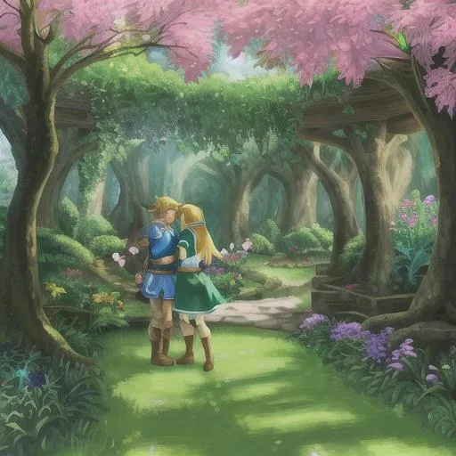 Prompt: Link and Zelda in a magical Garden 