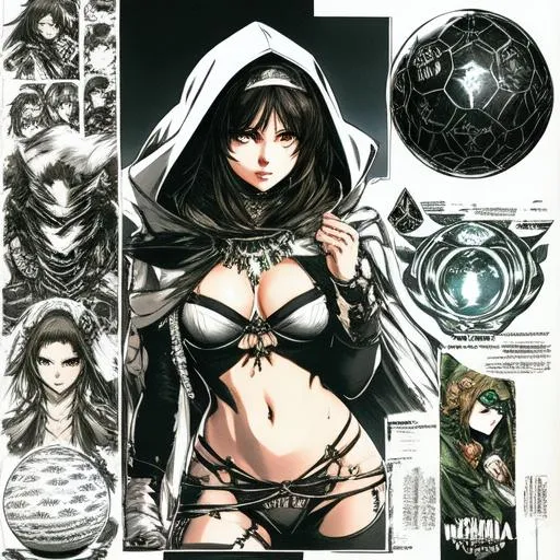 Prompt: {Concept sheet}(((Yoji Shinkawa))), sticker of ultra detailed portrait of Emily Ratajkowski as She-hulk, hooded fortune teller, holding large crystal ball, ((wearing a hood robe)), high quality cell shaded illustration in post apocalyptic style by Yoji Shinkawa, ((full body)), dynamic pose, perfect anatomy, centered, freedom, soul, black long hair, approach to perfection, cell, ((green skin color)), shading, 4k , has a large crystal ball, evil grin, beautiful, cinematic dramatic {Concept 
sheet} atmosphere, watercolor painting, global illumination, detailed and intricate environment, artstation, concept art, fluid and sharp focus, volumetric lighting, cinematic lighting, Art by Yoji Shinkawa,