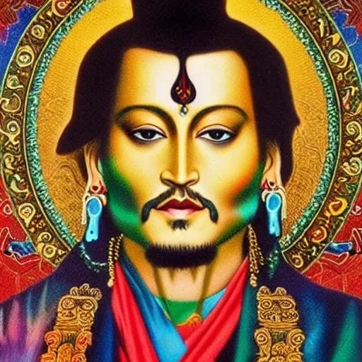 Johnny Depp, buddhist art syle, full body, in the ce...