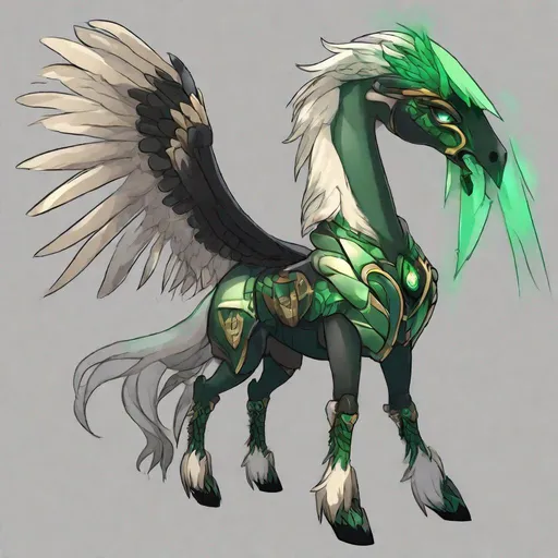 Prompt: Your OC is a small twisted pegasus humanoid animatronic, with focused emerald eyes. They identify as male, and have a high-pitched voice. As an accessory, they have nothing, and they can be seen holding a weapon for safety.
