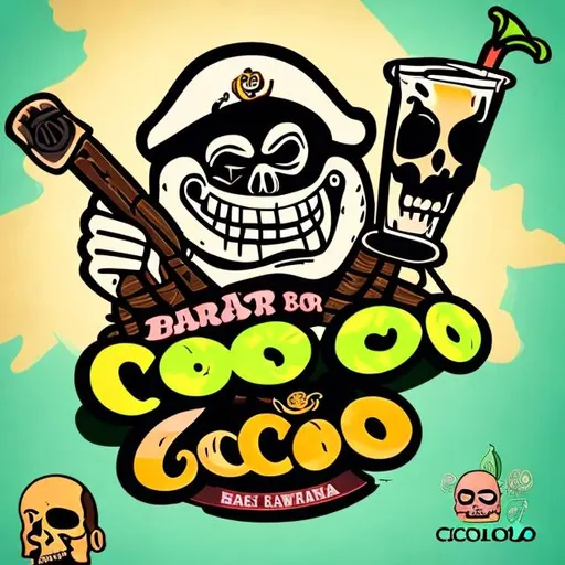 create a logo of a new bar called coco loco coconut smiling crazily must be on the logo with a coc