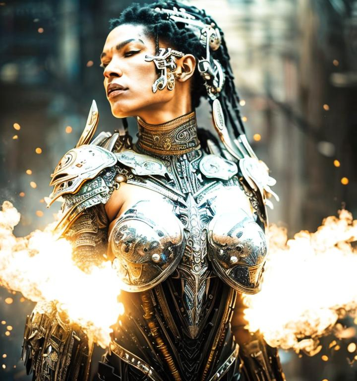 Beautiful Black Woman Wearing Cyborg Full Metal Armo