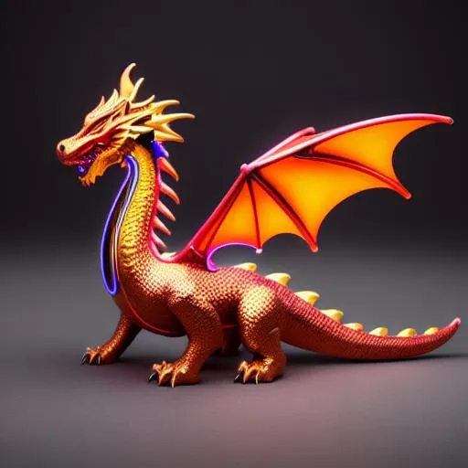 Prompt: Full body for a four-legged quadrupedal dragon statue, with bright neon highlights, very glossy and shiny, reflective, perfect composition, hyperrealistic, super detailed, 8k, high quality, trending art, trending on artstation, sharp focus, studio photo, intricate details, highly detailed, Trending on Artstation, Cozy wallpaper, Pastel colors, soft lighting