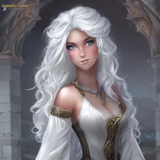 Prompt: Fantasy 18 year old princess with white hair
