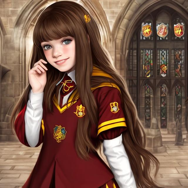 Brown haired girl as Gryffindor Hogwarts Student in...