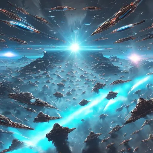 Prompt: sci-fi space war, planetary invasion of alien planet, pov from space, from invading fleet, formations, laser beams, symmetrical, extreme wide shot