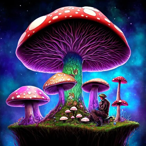 Prompt: the mushroom man, dmt dream, psycadelic