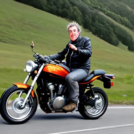 Prompt: Jeremy clarkson riding a motorcycle 