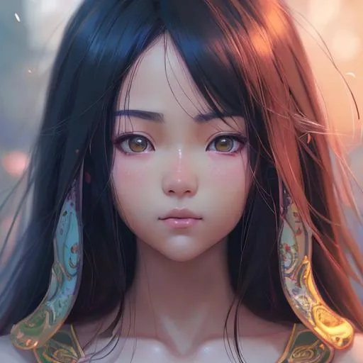 Prompt: Closeup face portrait of a Thai Student, smooth soft skin, big dreamy eyes, beautiful intricate colored hair, symmetrical, anime wide eyes, soft lighting, detailed face, by makoto shinkai, stanley artgerm lau, wlop, rossdraws, concept art, digital painting, looking into camera
