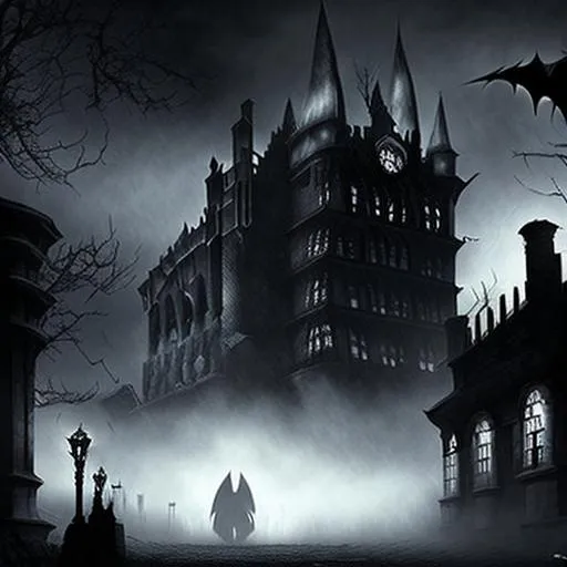 Prompt: arkhem knight, arkham asylum, dark night, fog, blood, highly detailed,  realistic 