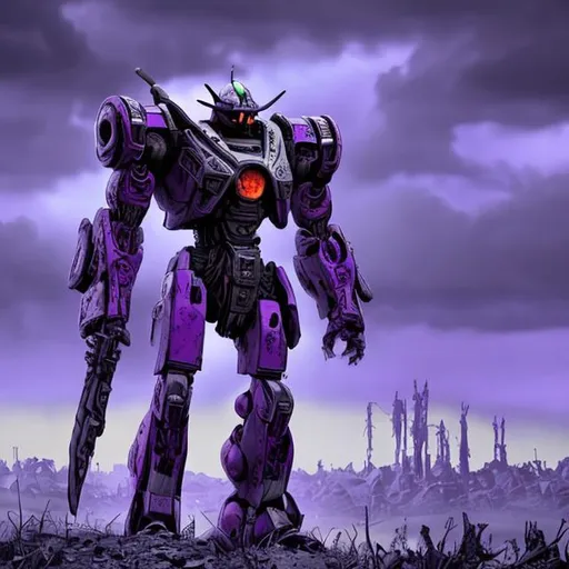 Prompt: purple and blue robot apocalypse