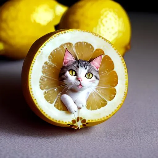 Prompt: A cat inside a lemon