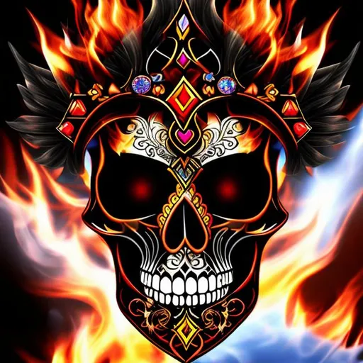 Prompt: Flaming skull wearing a crown anime style