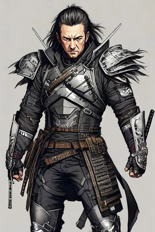 Prompt: (((Yoji Shinkawa))), sticker of ultra detailed portrait of Jason Isaacs as a cyberpunk samurai in black/silver armor. high quality cell shaded illustration in post apocalyptic style by Yoji Shinkawa, ((full body)), dynamic pose, perfect anatomy, centered, freedom, soul, silver long hair, approach to perfection, cell shading, 4k , cinematic dramatic atmosphere, watercolor painting, global illumination, detailed and intricate environment, artstation, concept art, fluid and sharp focus, volumetric lighting, cinematic lighting, Art by Yoji Shinkawa,