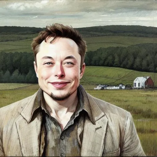 Prompt: UHD Elon Musk smiling in the style of Andrew Wyeth. 
