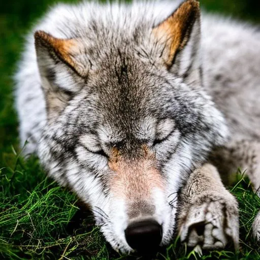 Prompt: adorable baby wolf sleeping