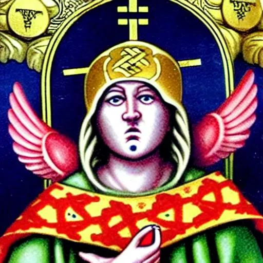 Prompt: Porfis the patron saint of Karma. Slender hands of murder and deceit. Murders women and children for the Mexican cartels.