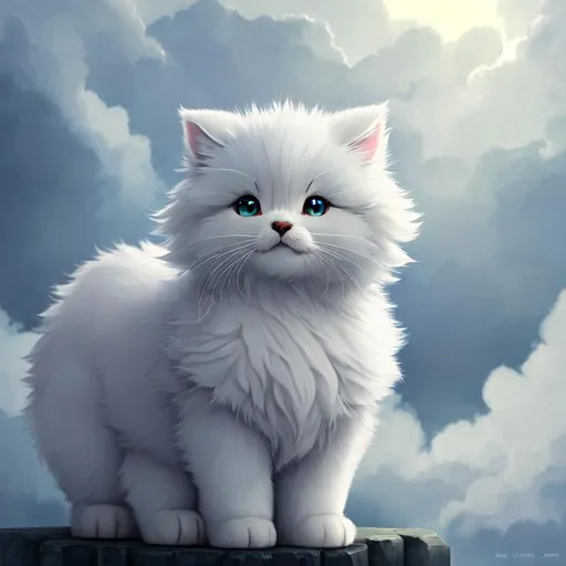 Prompt: Cute, very, very, light gray, fluffy, fantasy light puppy, with cloudy, white eyes, very, light, light, gray fur, and possessing the element of air and making circles of clouds and air move around in the air in a magical way, in a space background. Perfect features, extremely detailed, realistic. Krenz Cushart + loish +gaston bussiere +craig mullins, j. c. leyendecker +Artgerm.