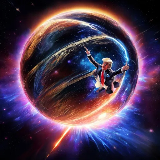 Prompt: An epic fantastic realism comic book style painting of the most beautiful spinning DONALD TRUMP'S , launched across the dark and starry night sky,  fisheye, unreal 5, DAZ, hyperrealistic, octane render, dynamic lighting,FUNNY
