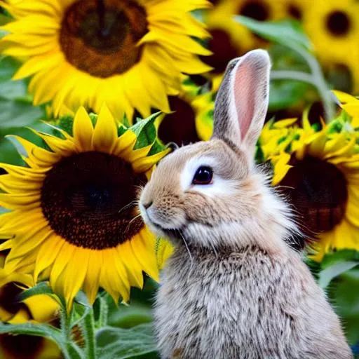 Prompt: Cute Rabbit on sunflower 