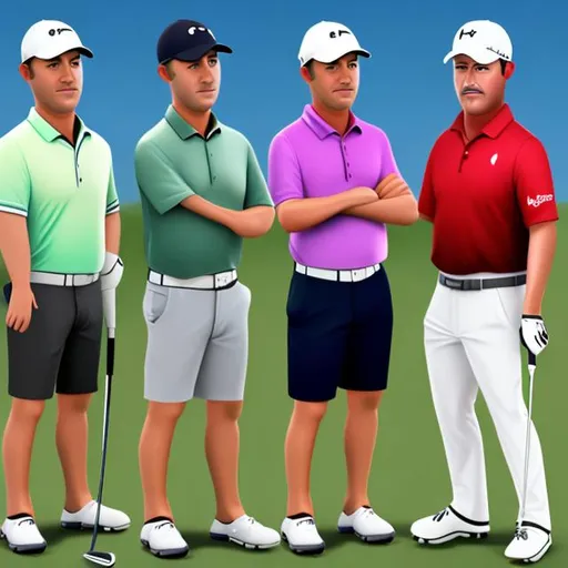 Prompt: 3 golf coaches images that represent a golf ai app's characters , each coach has a different body and personality for different skillset