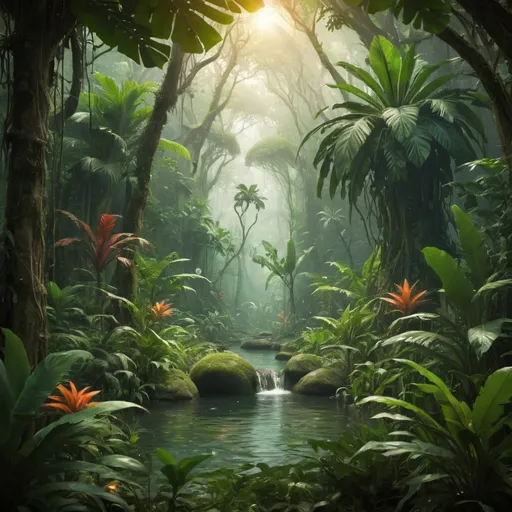 Prompt: A magic jungle landscape