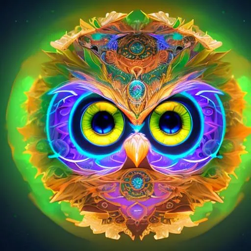 Prompt: adobe sticker illustration svgsymmetrical! unrealistic, highly detailed, close-up portrait of an intricate celestialowl ghost head wearing a tinsel, rendered hazel eyes, surrounded by colored smoke, night background, trending on artstation, masterpiece, 64k, octane render, volumetric lighting, illustration, art by artgem digital painting