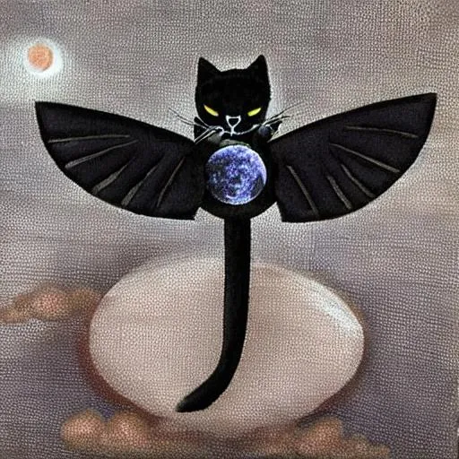 Prompt: Black cat fly moon
