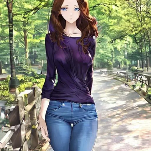 female character anime girl cute face body long hair blue eyes purple  background - Playground