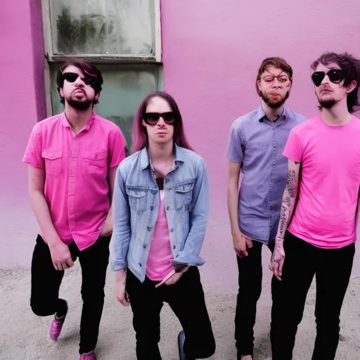 Prompt: A cool band called Pink Mantis