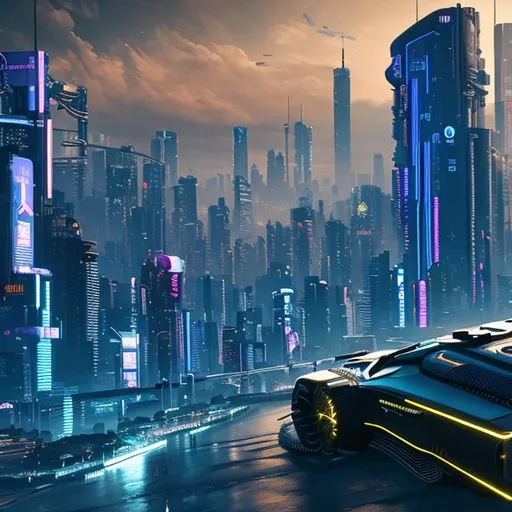 Prompt: A futuristic cityscape or abstract technology-inspired design, cyberpunk 2077 theme, yellow
