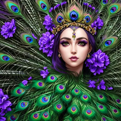 Peacock queen hyper realistic face ,hyper detailed f...