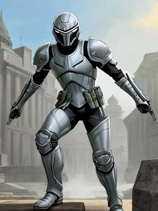 Prompt: Kree male soldier in grey spandex. He wears a imperial helmet . DC comics art, Marvel Comics art, Image comics art.