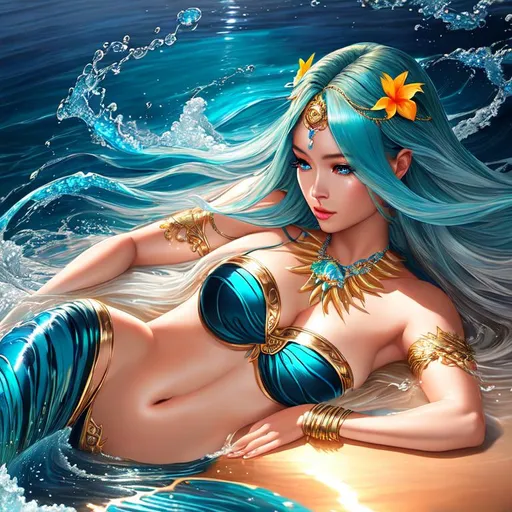 Prompt: Tropical Epic Beautiful Aquatic (Beautiful melancholy {goddess}female liquid satin}), hyper realistic, expansive oceanic background, hyper realistic, 8K --s99500