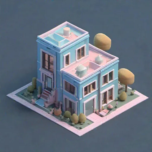 Prompt: Tiny cute isometric building, soft smooth lighting, soft colors, soft colors, 100mm lens, 3d blender render, trending on polycount, modular constructivism, blue blackground, physically based rendering, centered