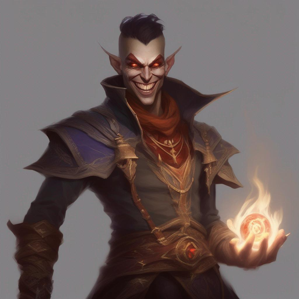 d&d eladrin arcane trickster, mad grin, sinister, gl... OpenArt