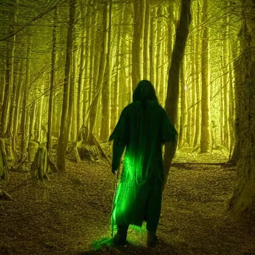 A male druid at night time in a forest wearing intri... | OpenArt