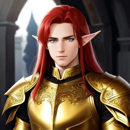 Prompt: 64K, centered position Full body of adult male, paladin, perfect eyes, long red hair, elf ears, green eyes, slight stubble on face, symmetrical, lighting, detailed face, concept art, digital painting, looking into camera, slight smile, heavenly full plate armor, intricate white and gold pattern on armor, small white horns on forehead, holding a bastard sword in right hand, #3238, UHD, hd , 8k eyes, detailed face, big anime dreamy eyes, 8k eyes, intricate details, insanely detailed, masterpiece, cinematic lighting, 8k, complementary colors, golden ratio, octane render, volumetric lighting, unreal 5, artwork, concept art, cover, top model, light on hair colorful glamourous hyperdetailed medieval city background, intricate hyperdetailed breathtaking colorful glamorous scenic view landscape, ultra-fine details, hyper-focused, deep colors, dramatic lighting, ambient lighting god rayscolorful ambient, colorfull, HDR, 64K