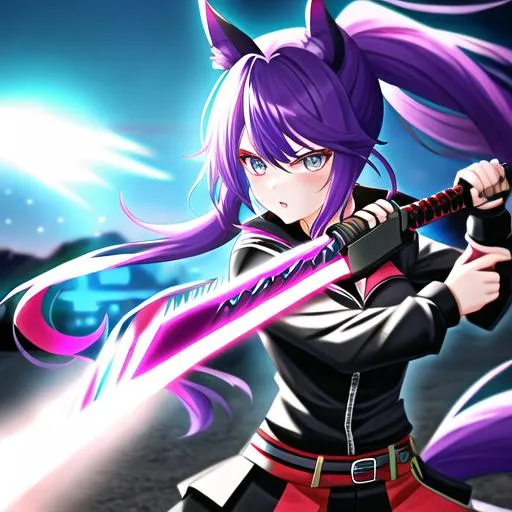 Prompt: Haley  as a demon (multi-color hair) (multi-color eyes)(she has horse ears) holding a katana, fighting, in a gunfight, bullets flying, fighting in a rural area, angry