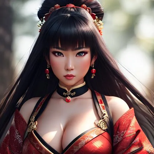 Prompt: female dressed as samurai, gorgeous, attractive, flirting, (((full body visible))), looking at viewer, portrait, photography, detailed skin, realistic, photo-realistic, 8k, highly detailed, full length frame, High detail RAW color art, piercing, diffused soft lighting, shallow depth of field, sharp focus, hyperrealism, cinematic lighting