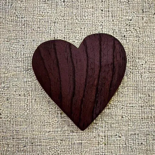 Prompt: heart shaped wood piece with chocolate on it.
